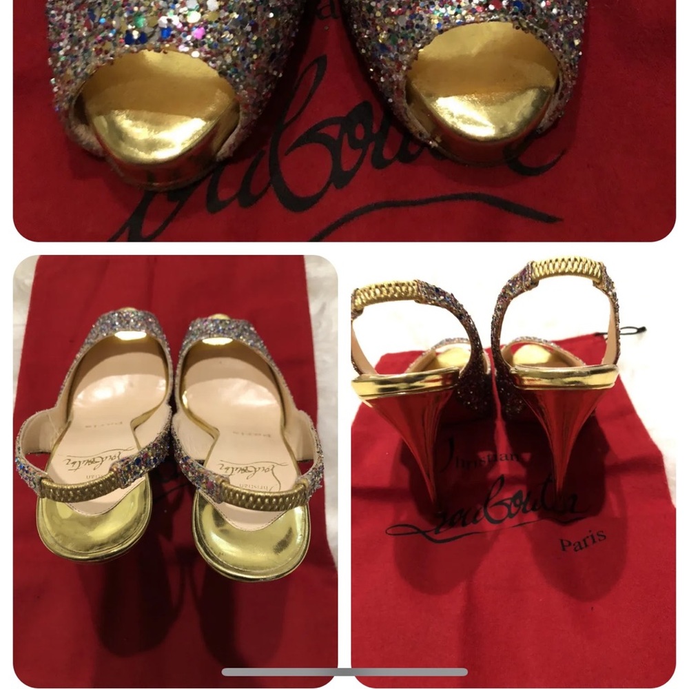 Christian Louboutin Women's Sz 37 US 7 Lady Peep 150 Glitter Slingback